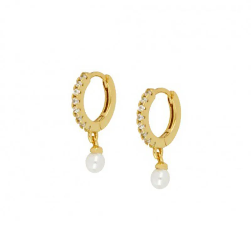 

925 Sterling Silver Pearl Pendientes Drop Earrings Women Brincos Hoop Round Zircon Crystal Jewelry Kolczyki Earing