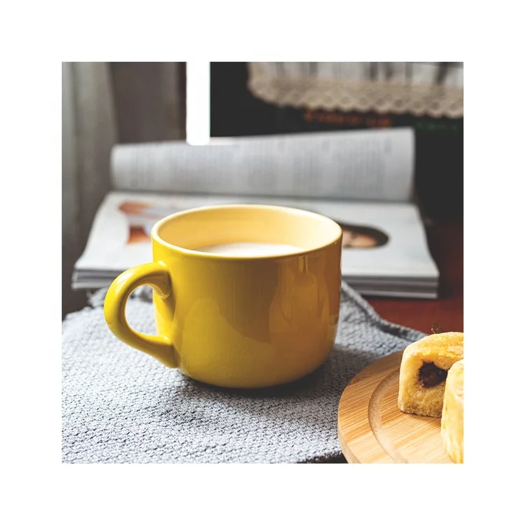 

Simple light luxury glazed ceramic cup Nordic office breakfast milk ceramic mug Mug with handle, Yellow