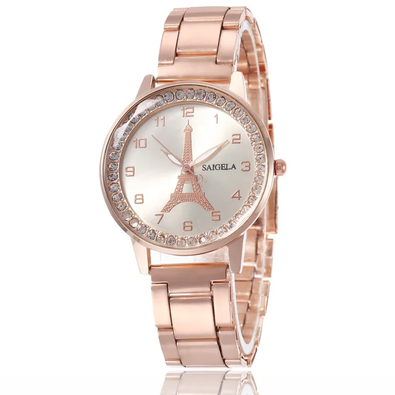 

Rose Gold Strap TW457 Crystal Around Face Watch Women Numbers Steel Watches For Girls jam tangan