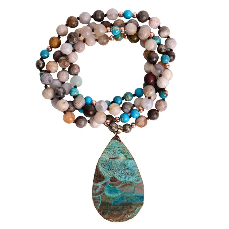

Amazing Natural Druzy Horn Beaded Necklace Gemstone Pendant Long Beads Necklace Fashion Jewelry