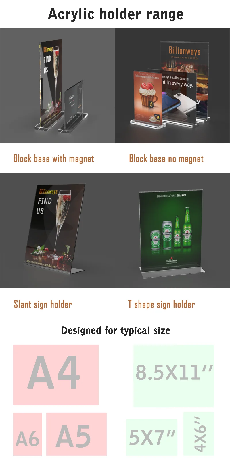 A4 A5 A6 L Acrylic Poster Menu Holder Lean To Perspex Leaflet Display Stands Table Setting 1140