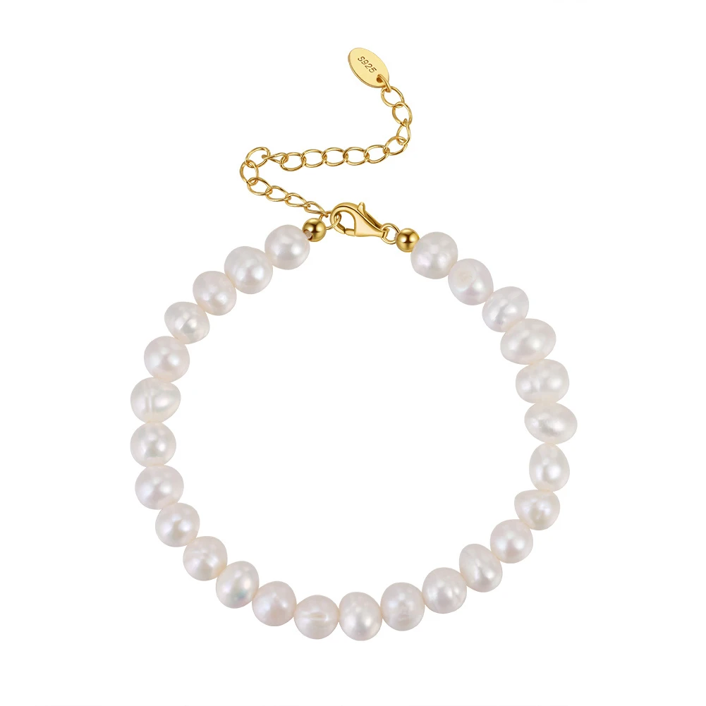 GPB10 RINNTIN Hot Selling High Quality Low Price 925 Sterling Silver 6-7mm Cultured Freshwater White Pearl Bracelet for Women