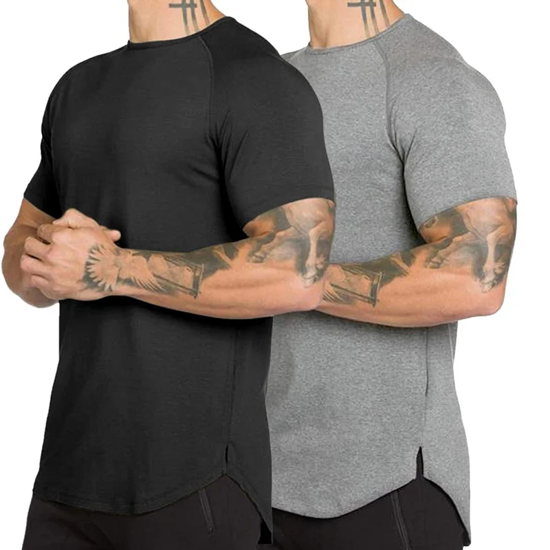 

2022 Custom Short sleeve Blank t shirt Muscle Fitted Cut Off Workout Cotton Spandex Blend mens gym tshirt