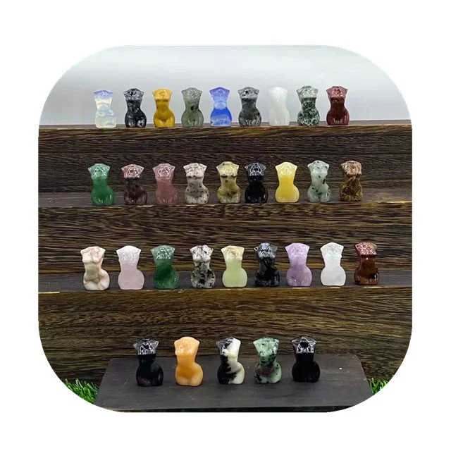 

New arrivals carving 30mm Semi-Precious Stone Crafts natur colorful mixed quartz crystal female torso for Decor