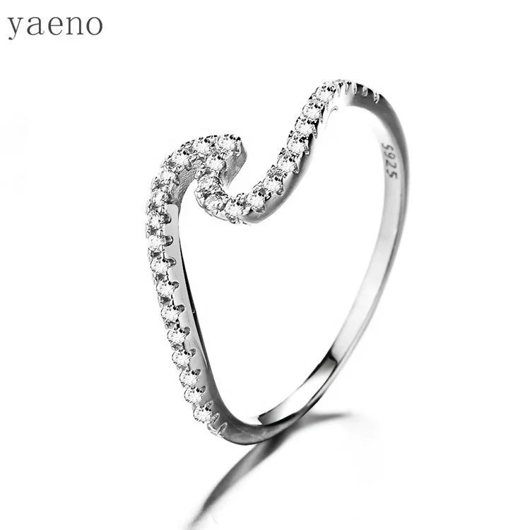 

Yaeno Wholesale Sterling Silver 925 Wave Ring with Thin Band White and Blue Stones Available, As customer request