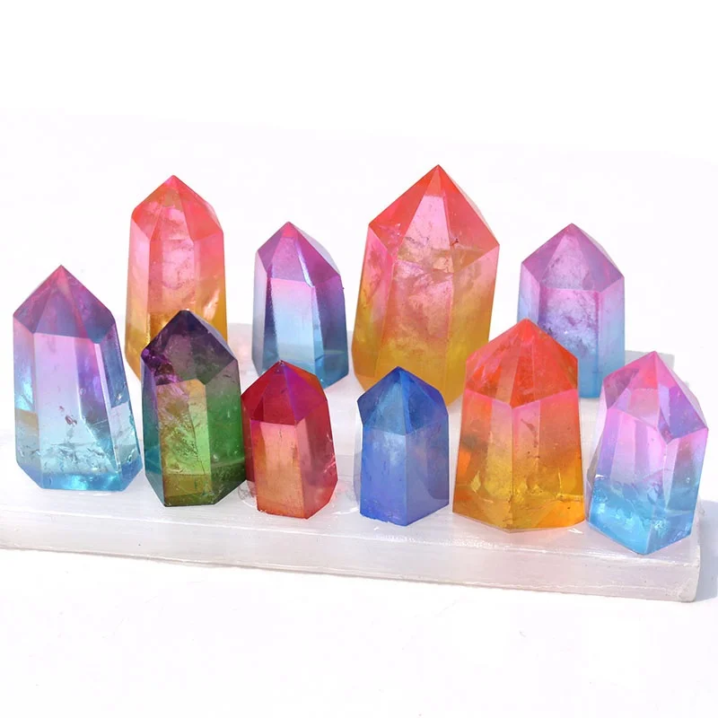 

Wholesale Price Sparkly Coloured Natural Angel Aura Quartz Crystal Point For Healing
