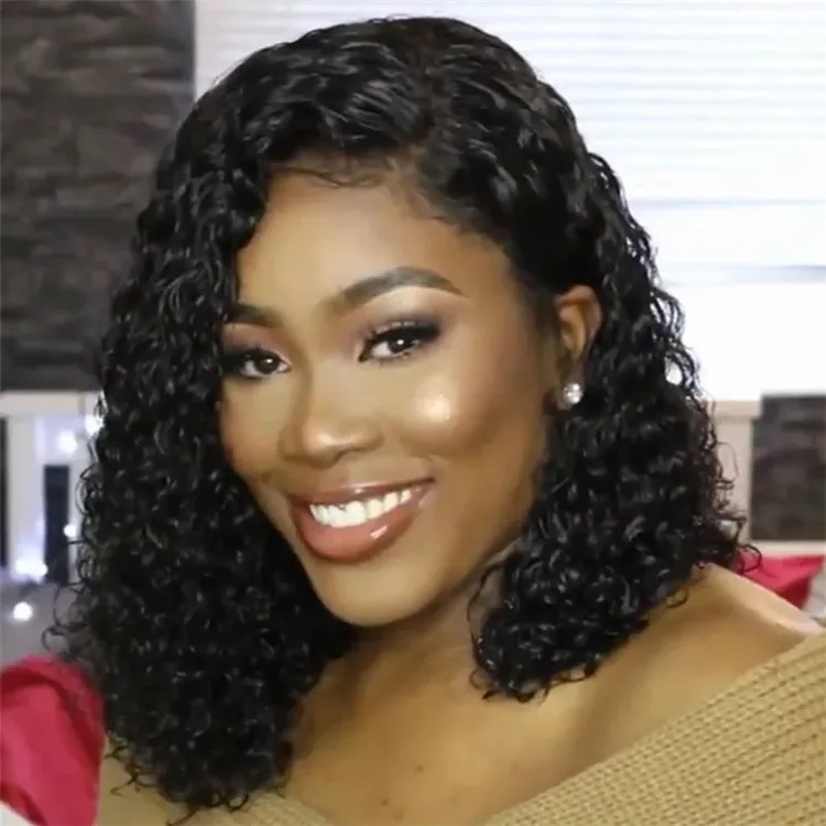 

Cheapest Heat Resistant Black Curly Short Deep Wave Afro Woman Synthetic Hair Wigs