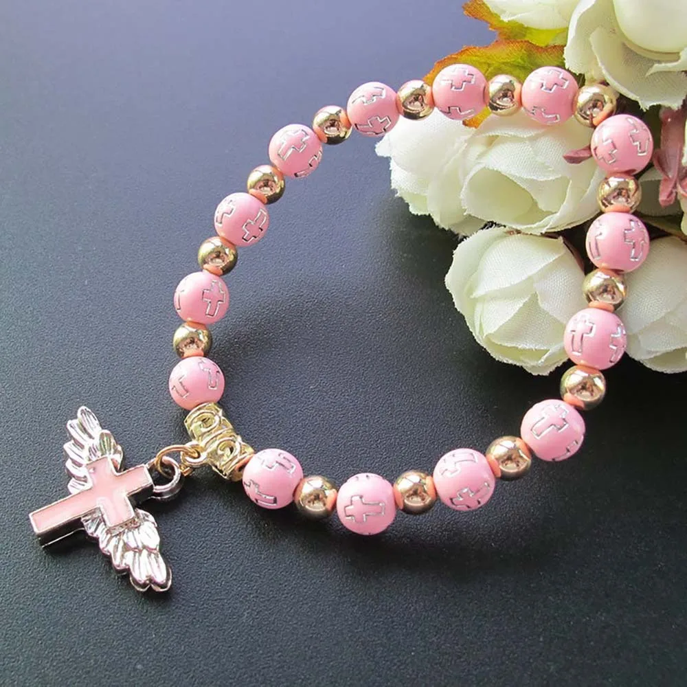 

Etsy Hot Selling 2021 High Quality Acrylic Beads Angel Wing Cross Bracelet Charms Women Jewelry, As photo