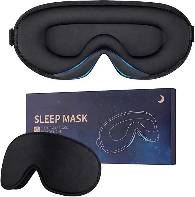 

3D Memory Foam Sleeping Mask Black Hot Sale Ice Silk Travel Eye Mask with Logo Blindfold Sleep Mask Customized Light Weighted