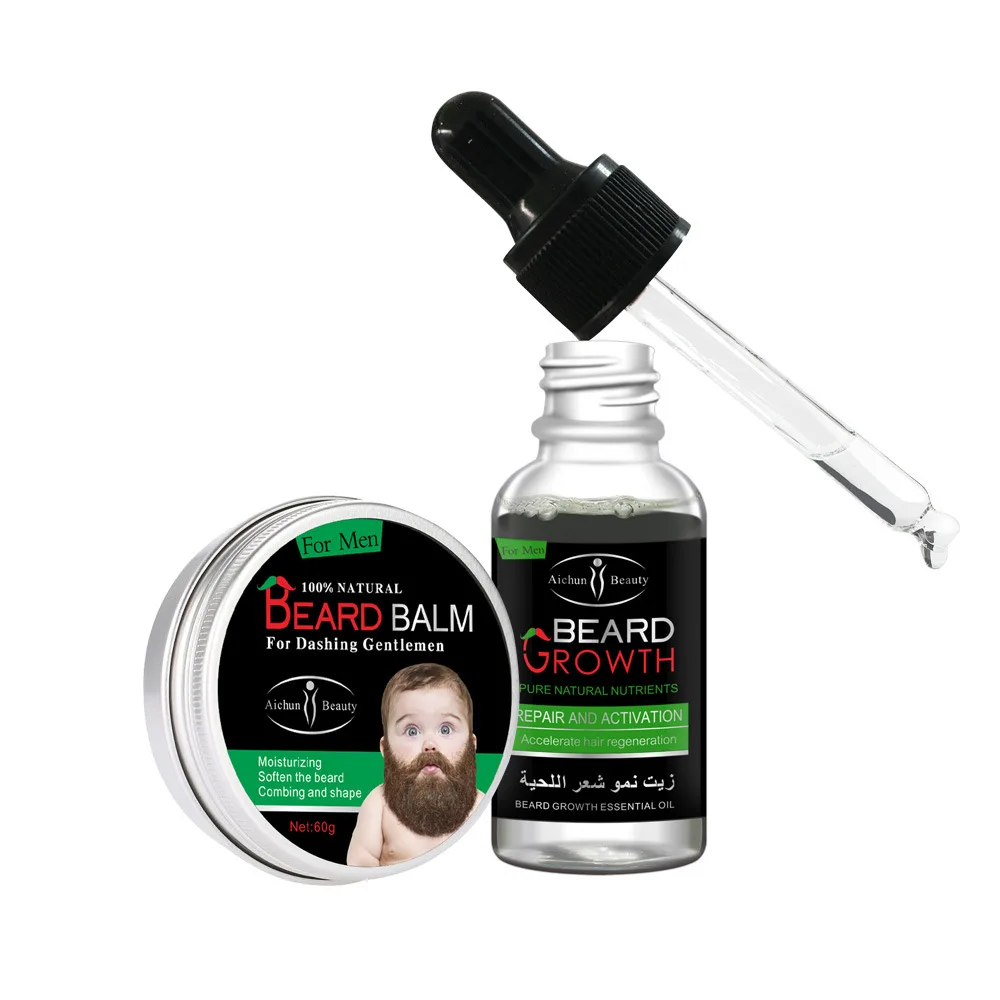 

Hot Sale Straightening Beard Growing Oil Organic 60g balm Nourish Antipruritic 30ml Beard Care Oil Kit