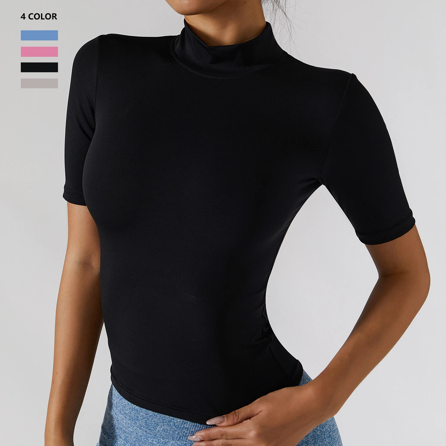 

Wholesale Custom Women Solid Color Slim Yoga Short Sleeve Breathable Workout Fitness Running Gym Quick Dry Sports T-Shirt Tops