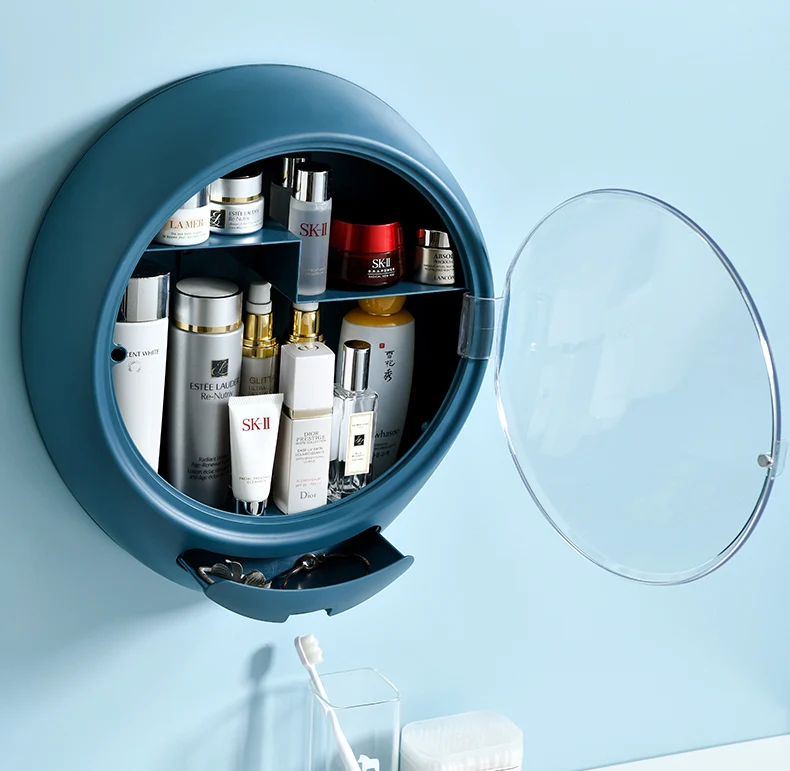 

Wholesale Multifunctional wall mounted Oval makeup organizer storage box cosmetics organizer storage box, Pink, white, blue,orange,deep blue