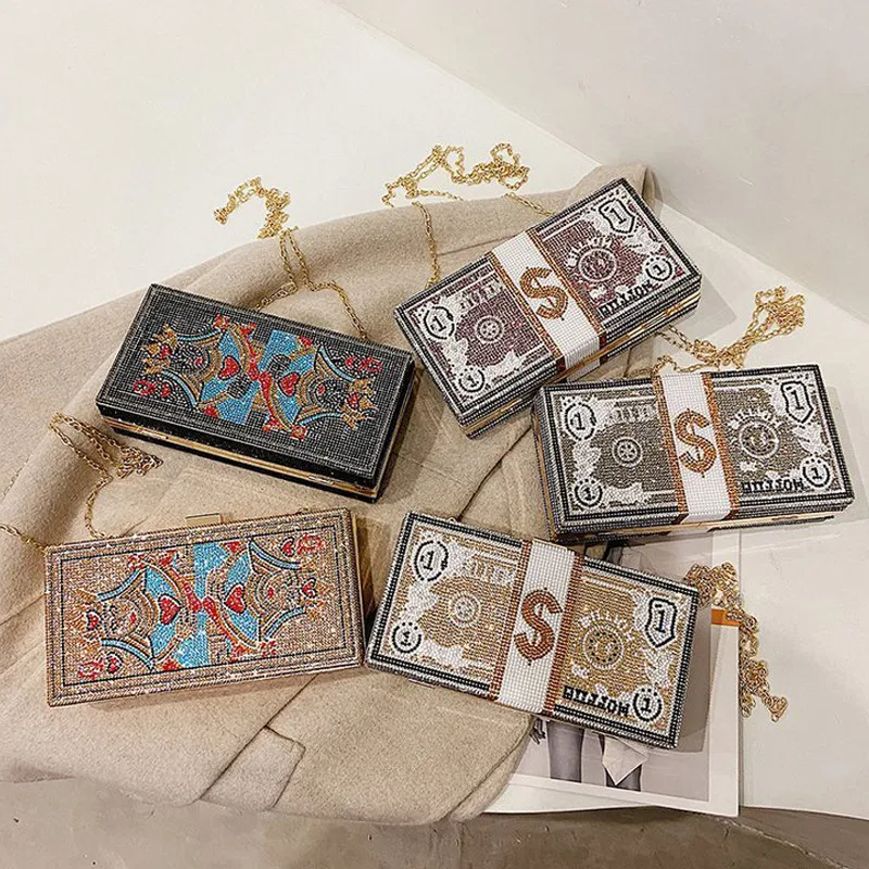 

Fashion women crossbody shoulder shiny evening bags money purse rhinestone handbag, 5 colors