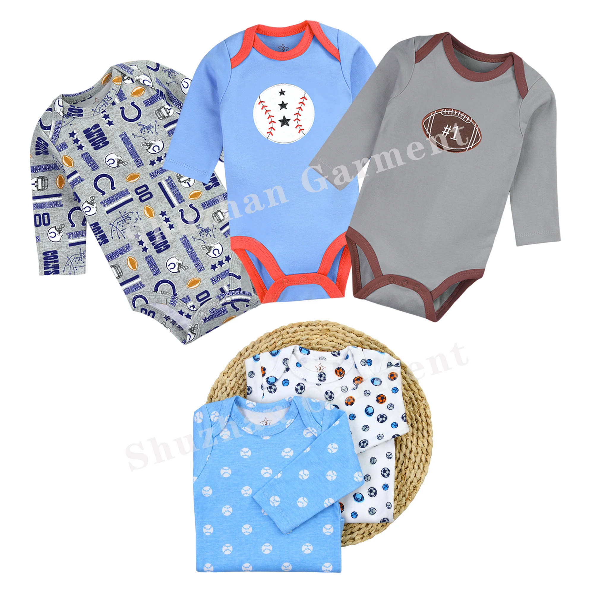 

baby rompers organic cotton custom printed baby bodysuit with embroidery for newborn baby boy clothes china, Random color