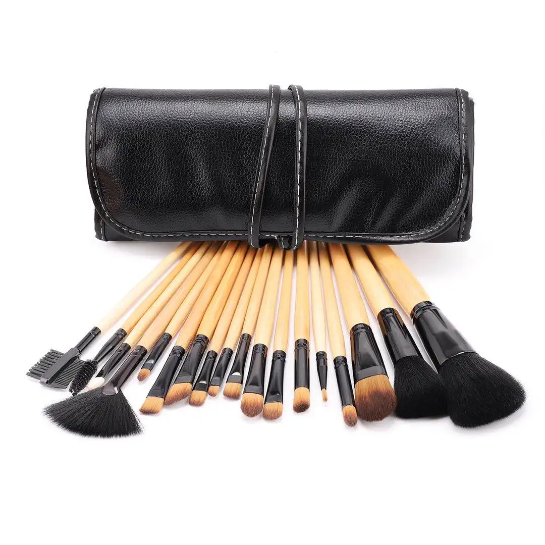 

Wholesale Price Stock 18pcs Goat Hair & Nylon Hair Handmade Printed bags for Wooden Makeup Brush, According to your requirements