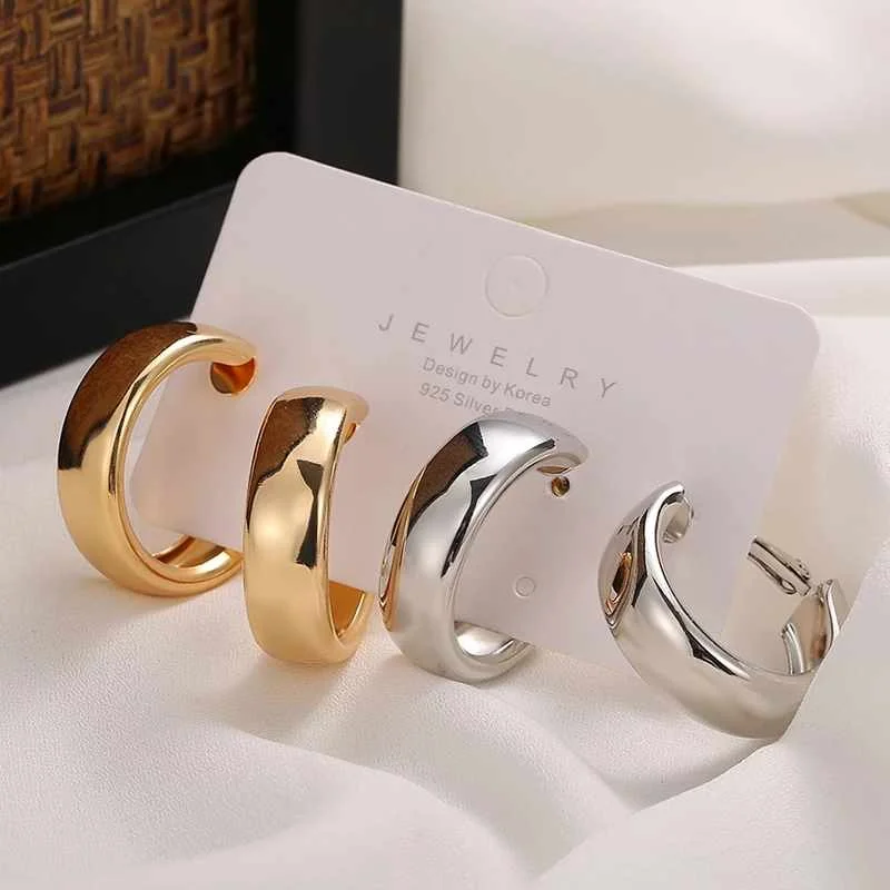 

Simple Silver Color Earrings For Women Girl Gold Circle Round Minimalist Earrings Party 2021 NEW Jewelry