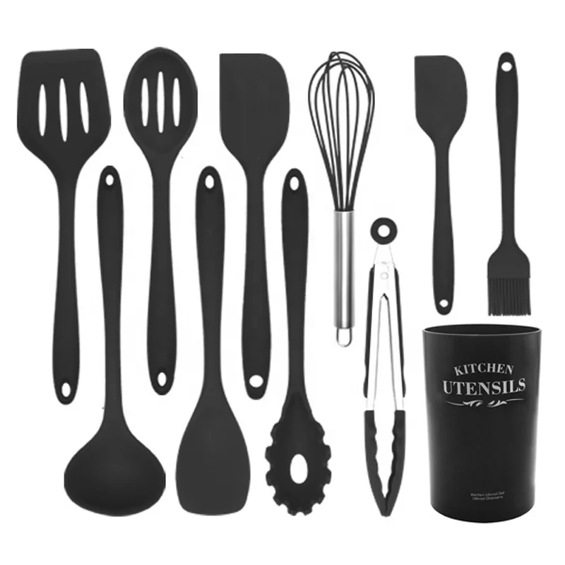 

11 Pieces Nonstick Cookware Kitchen Tools And Gadgets Silicone Kitchenware Cooking Tools Utensils Set, Red,black