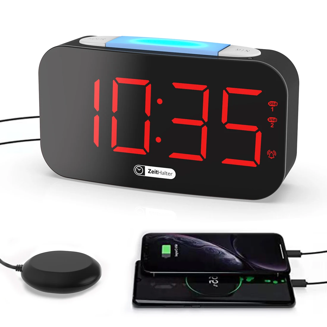 

Factory new design super loud USB mobile phone charging alarm clock with shaker to wake up sleepers