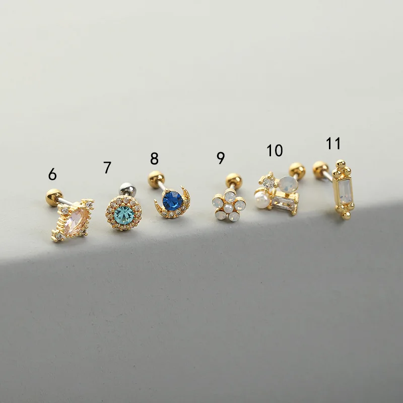 

New Arrival Body Piercing Jewelry Rose Gold Plated Crystal Rhinestone Nose Rings Stainless Steel Ear Pin CZ Flower Ear Stud, Gold,silver,rose gold