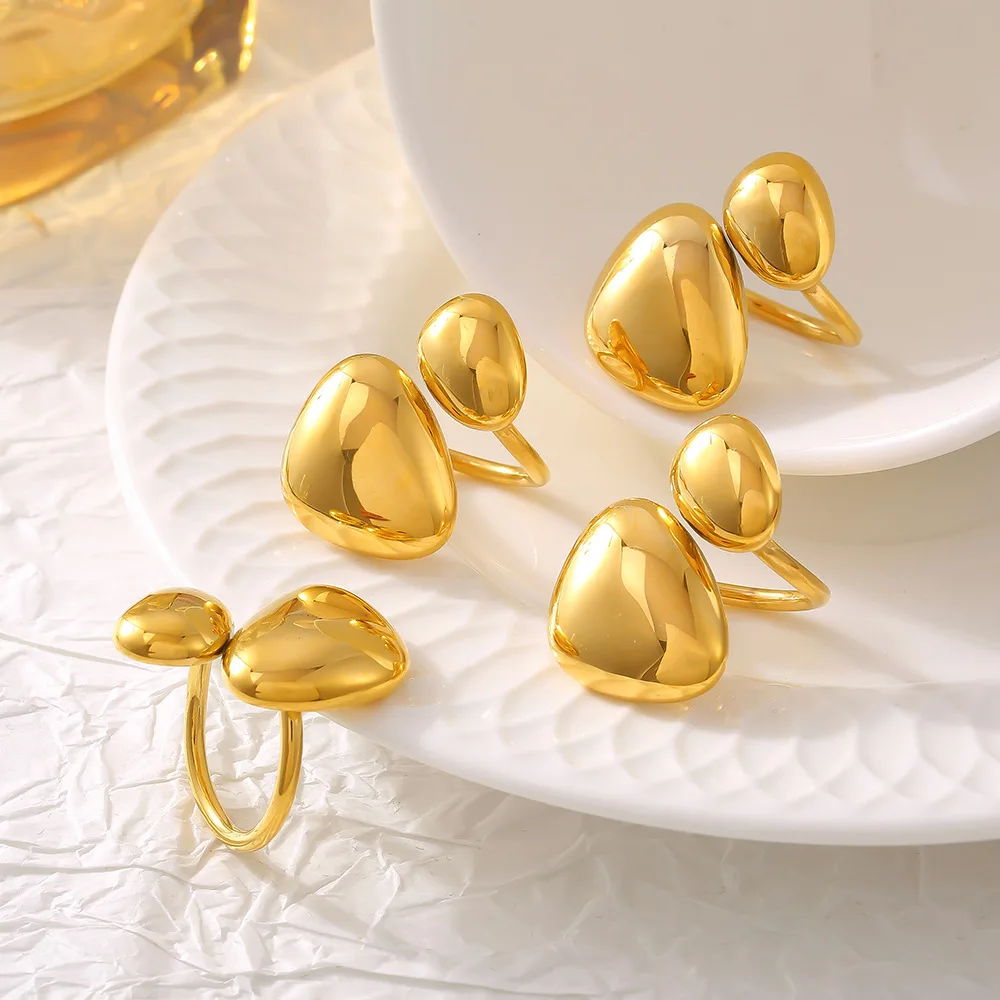 Fashion Stainless Steel Waterproof Jewelry 18k Gold Plated Geometric Irregular Smooth Opening Ring YF3910