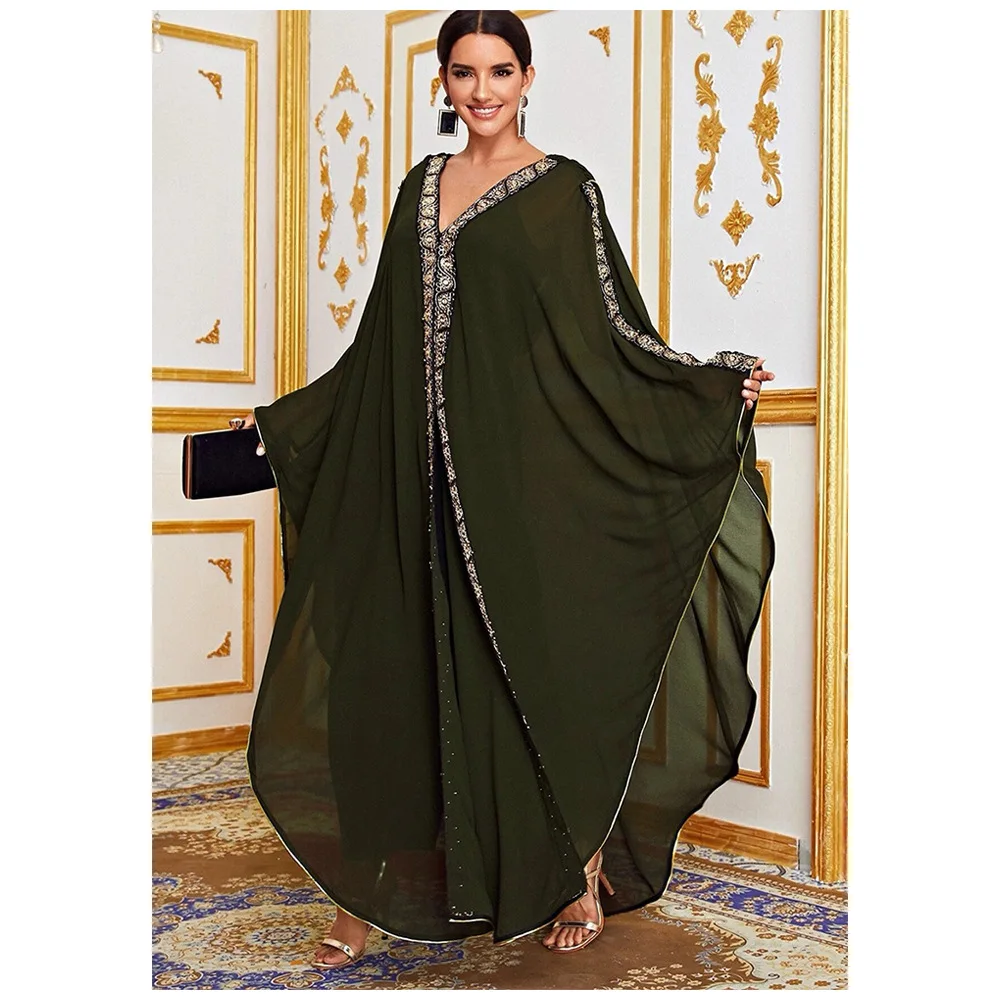 

Wholesale New Abaya Dress Hot Diamond Beads Muslim Shawl Hooded Cloak Women Sling