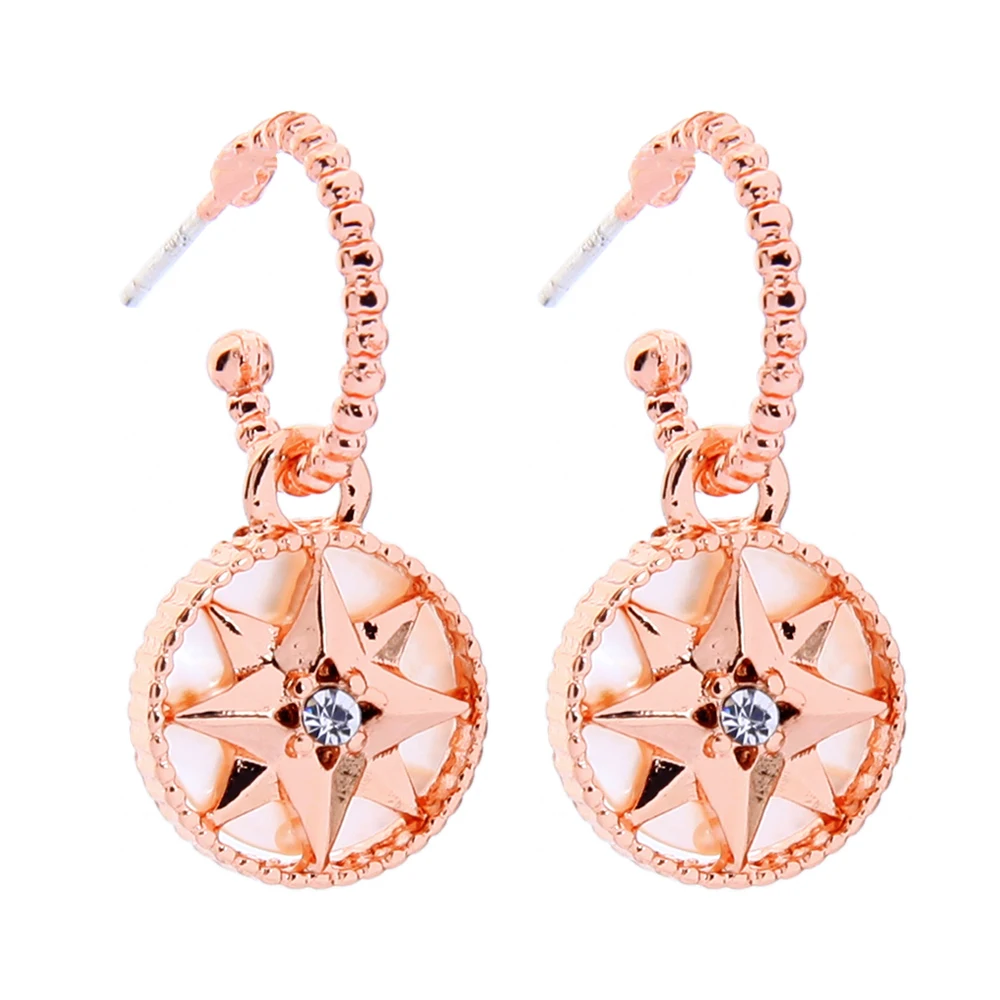 

de912217 Powerful Eight Awn Star Dangle Crystal Shell Jewelry Rose Gold Hoop Earrings Vendors Jewellery Manufacturers China