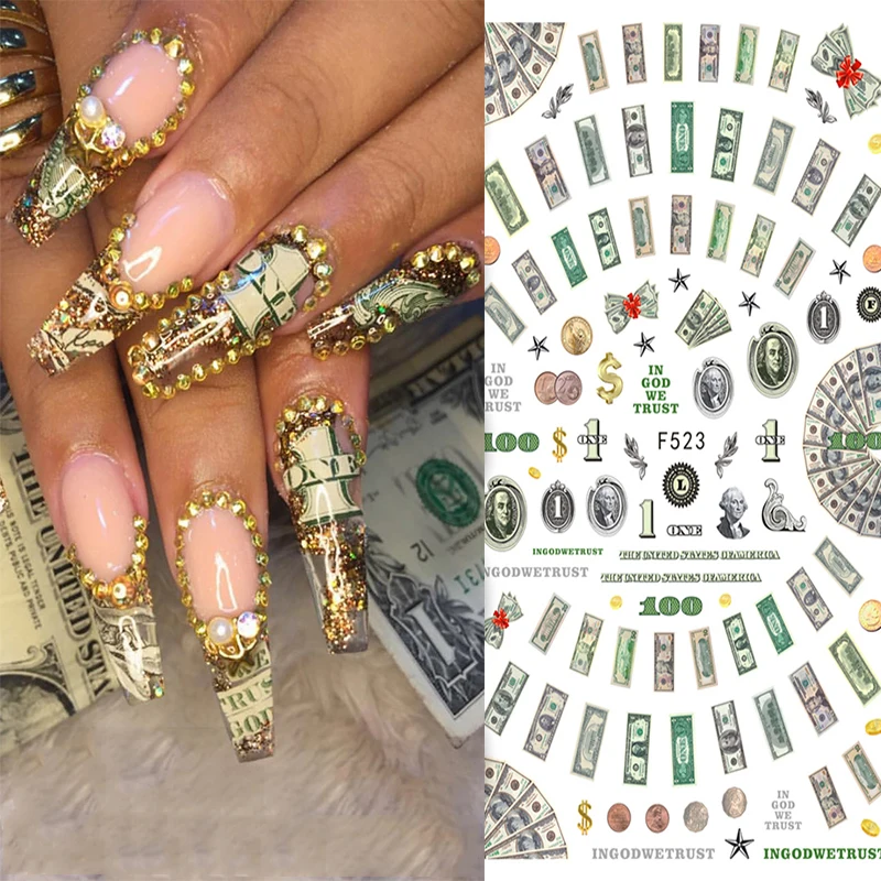 

New Design Money Dollar Wealthy Rich Style Nail Art Stickers, Picture