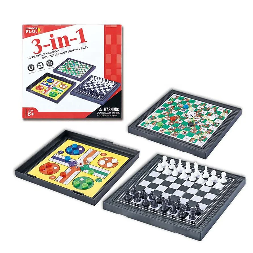 

Children's desktop game of chess 3-in-1 magnetic board game chess