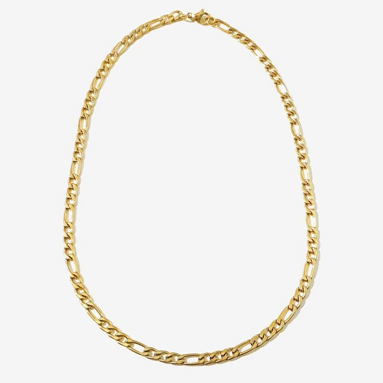 

Trendy Minimalist Stainless Steel Figaro Chain Choker Necklace Jewelry 18K Gold Plated Women Figaro Chain Necklace, Gold color