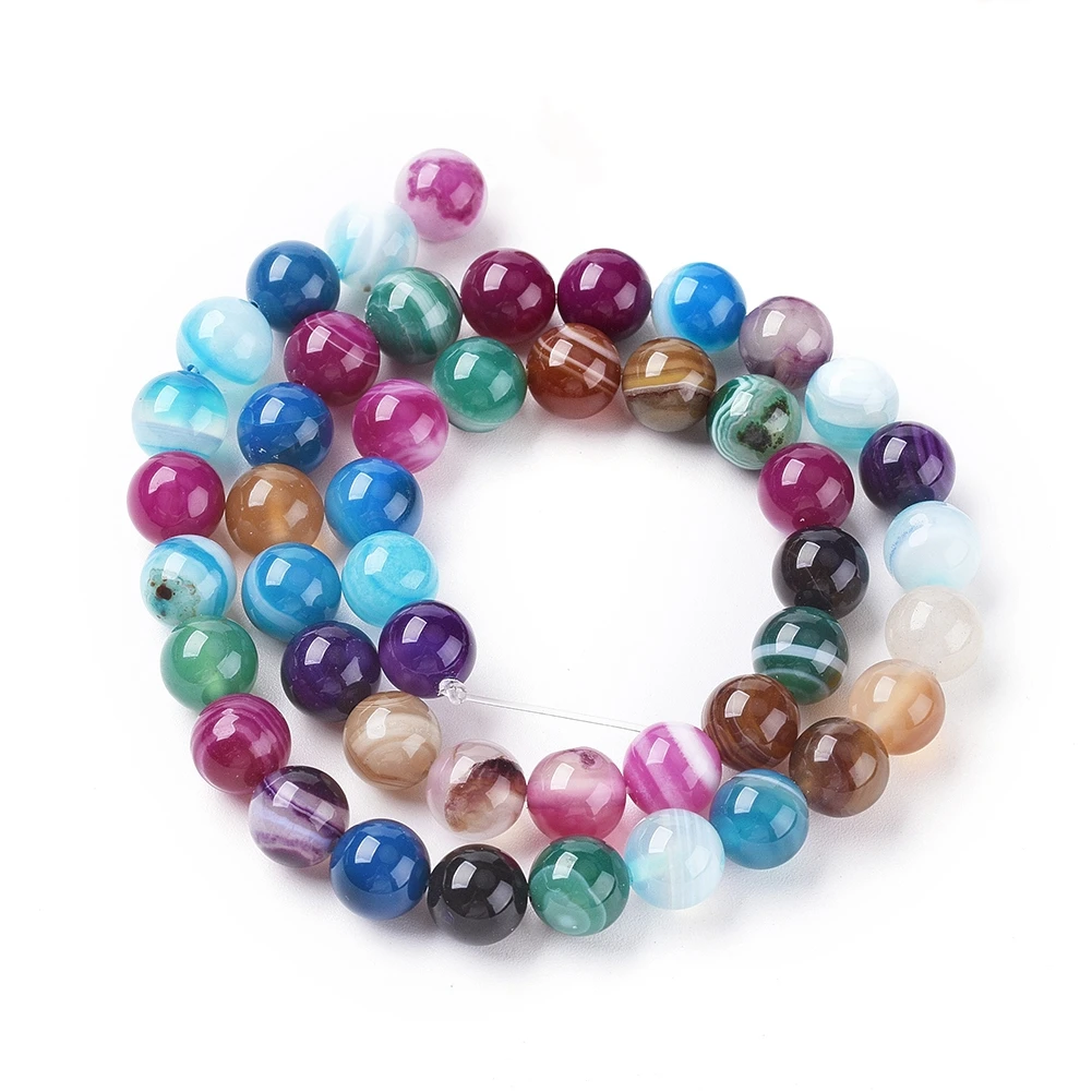 

PandaHall 6mm Natural Dyed Heated Round Colorful Banded Agate Beads