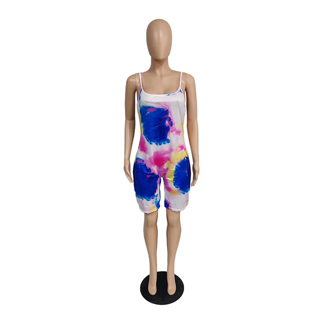 

Sexy Summer Plus Size Tie Dye U Neck Sleeveless Backless Women Camisole Romper 2021 Wholesale Womens Boutique Clothing -YS, Blue