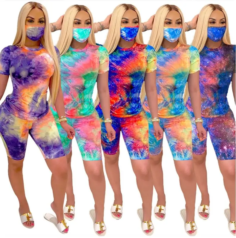 

Hot Sale Two Pice Women 2peice Peice-Set Tie Die 2 Piece Outfit With Maskes
