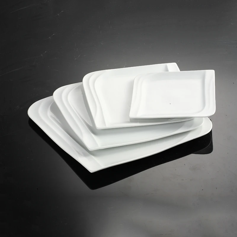 

Hotel Western Tableware White Porcelain Ceramic Diamond Wavy Plate