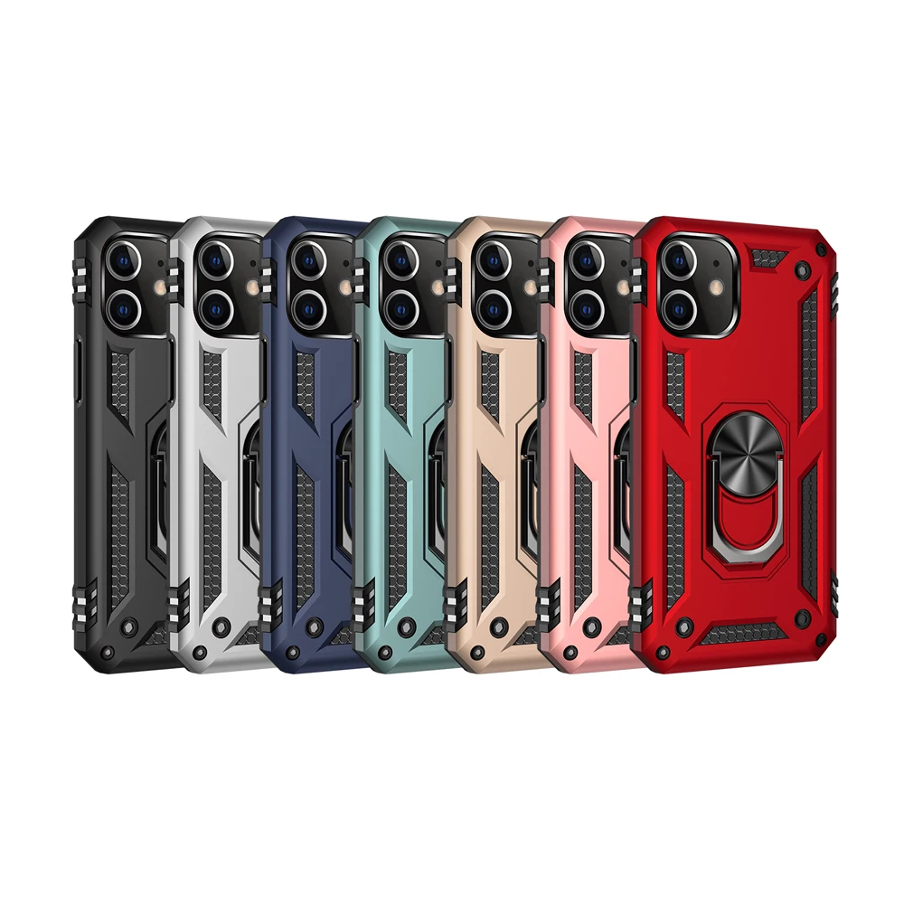 

Amazon Hot Hybrid Magnetic Car Kickstand Shockproof PC+TPU + Ring Phone Case For iphone 12 Pro Max