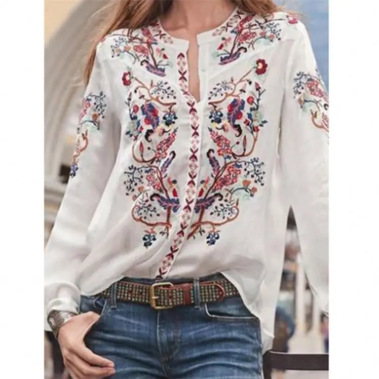 

New Style Print Embroidery Women'S Fashion Blouses & Shirts Cardigan Long Sleeve Shirt Ethnic Ladies Tops Blouses
