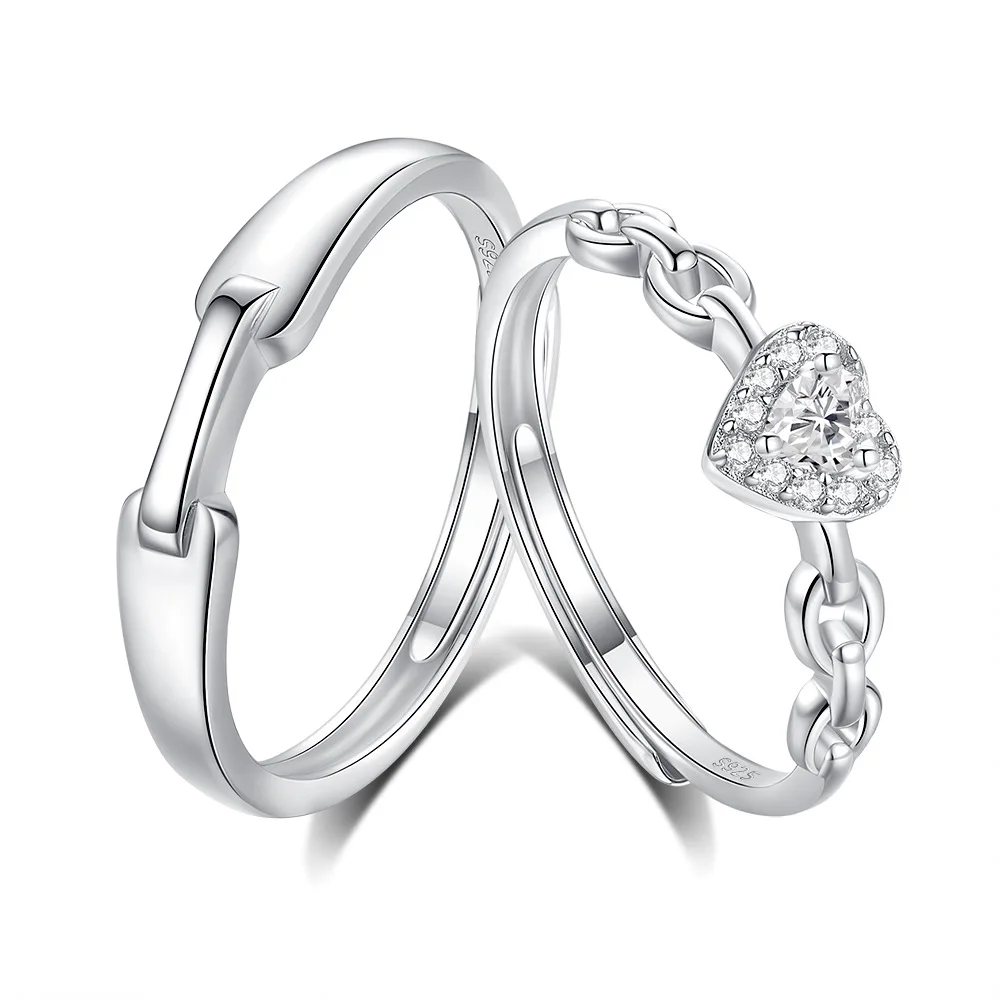 Love Lock Men Women Matching Rings 925 Sterling Silver Free Size Non-Tarnishing Heart-Shaped Couple Rings Adjustable Wholesale