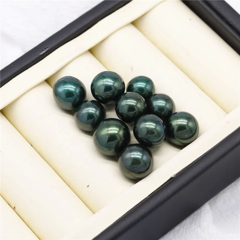 

Edison loose pearl 10-13mm AAAA grade dyed freshwater pearl Dark green color high quality round shaped no hole for jewelry