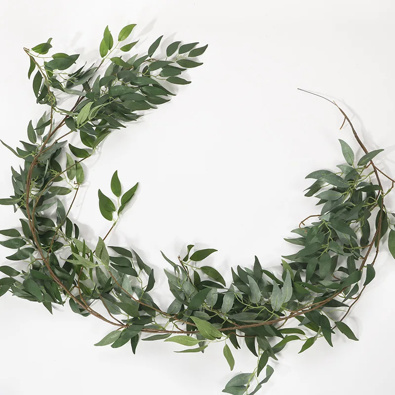 

O-X367 Wholesale wedding decoration greenery wreath Artificial Silk Hanging willow Garland Plant faux green leaf wreath vine