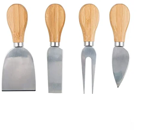 

4 Pieces Set Wood Bamboo Cheese Knives Handle Stainless Steel Cutter Pizza Cheese Knife Set, Customized