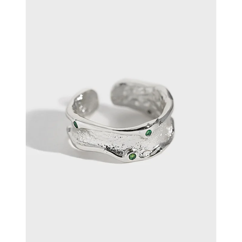

18K Gold Plating 925 Sterling Silver Irregular Open Ring Adjustable Irregular C Shape Zircon Open Finger Ring