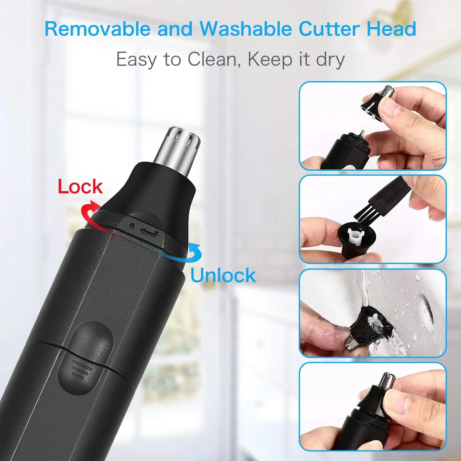 
Factory Painless Waterproof Stainless Steel Head Men Ear Nose Hair Trimmer Clipper 