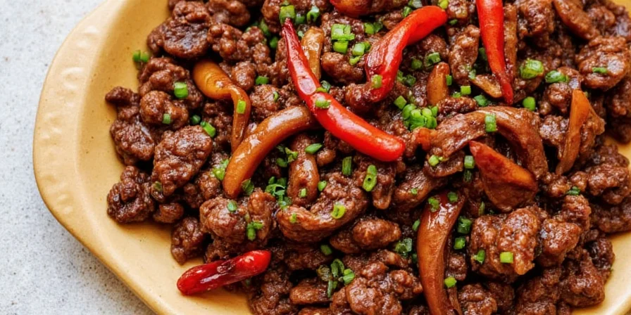 Final plate of Spicy Szechuan Beef