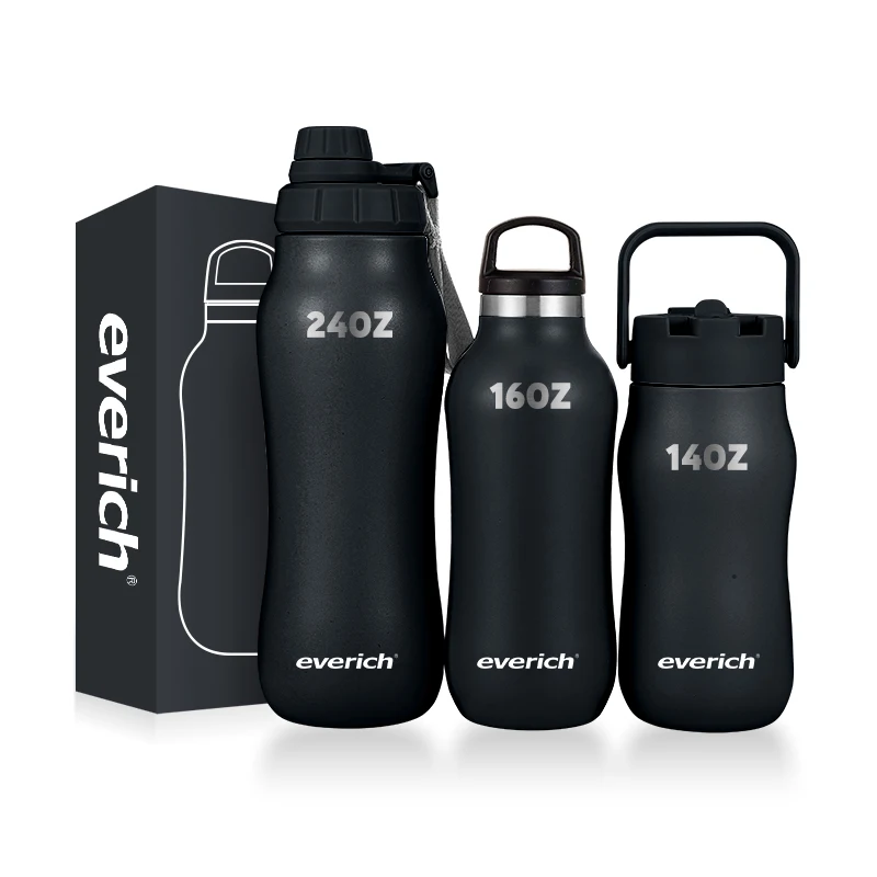 

2023 new design Wide Mouth Double Walled Sports Water Bottle vacuum flask stainless steel custom logo with New Handle Straw Lid