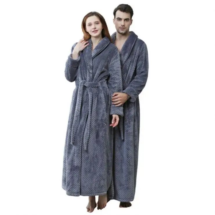 

Super soft winter sleep gown fleece women night gown for men and women robes coral fleece bathrobe, Grey/hot red / orange