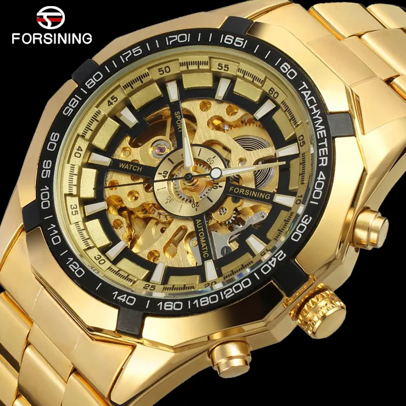 

FORSINING Brand Men Watch New Arrival Automatic Luxury Skeleton Mechanical Watches Men Gold Stainless Steel relogio masculino, 10 colors