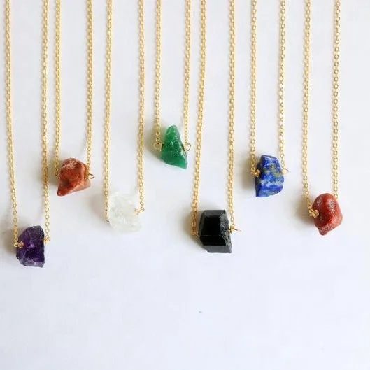 

Hot sale gemstone freeform nugget beads chain necklace for young lady handmade jewelry