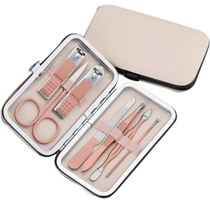 

Manufacture 7 pieces Manicure Set For Pedicure Beauty With Rose Gold Stainless Steel 7pcs Nail Clipper Set Can Custom Logo, As picture show or customized color