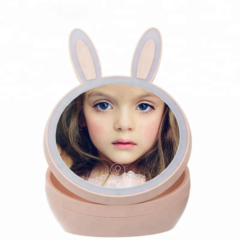 

Factory Outlet Lovely Rabbit Ears ABS Plastic Lighted Table Makeup Mirror With Led Light For Wholesale, Customized color