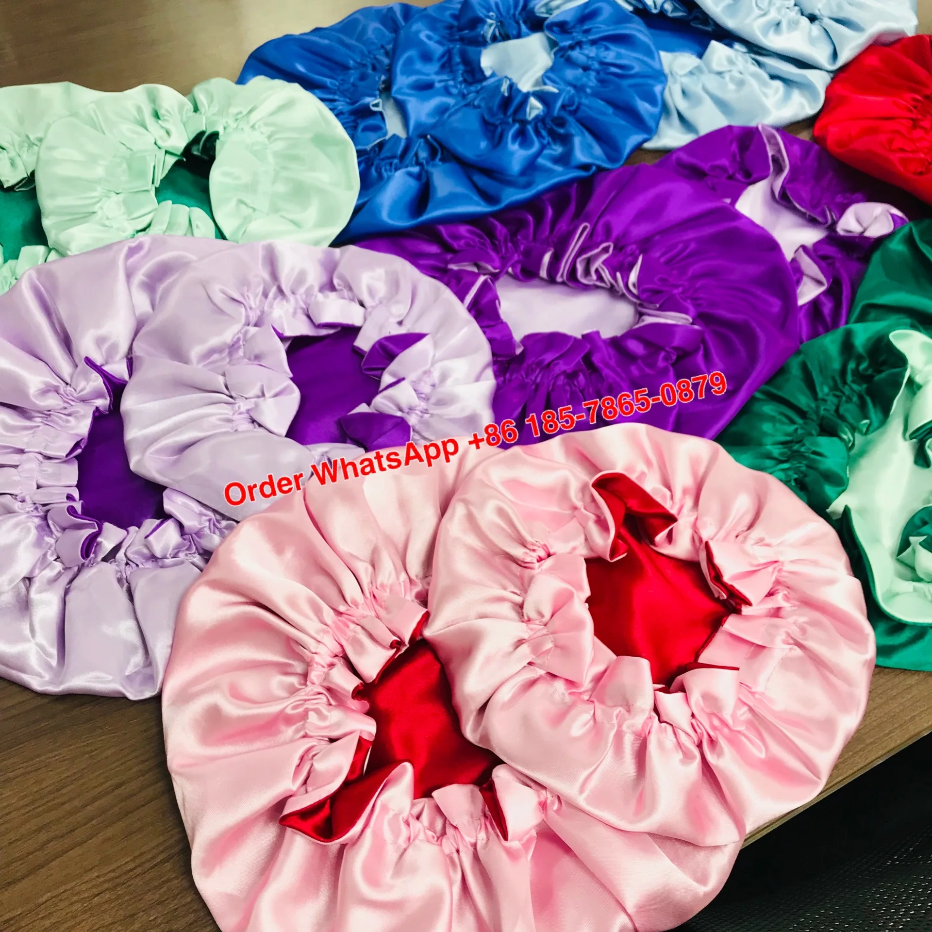 

Best selling reversible silk mommy and me adjustable designers bonnet double layer satin hair bonnets with logo
