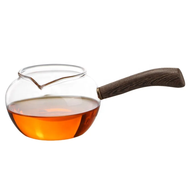 

Glass clear heat resistant tea set tea divider glass justice tea cup with wooden handle